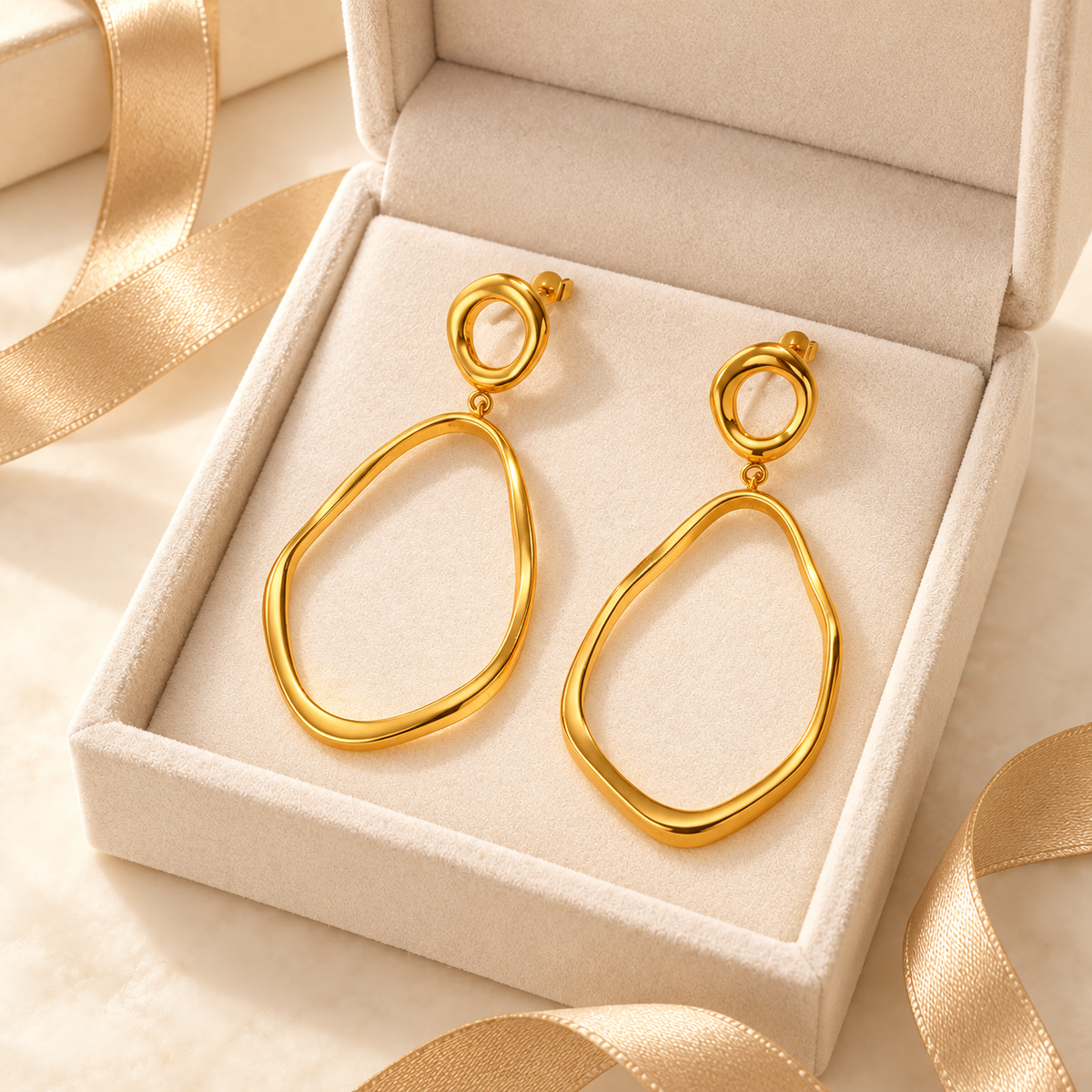 18K Gold-Plated Stainless Steel Open Frame Drop Earrings for Women – Minimalist Geometric Jewelry