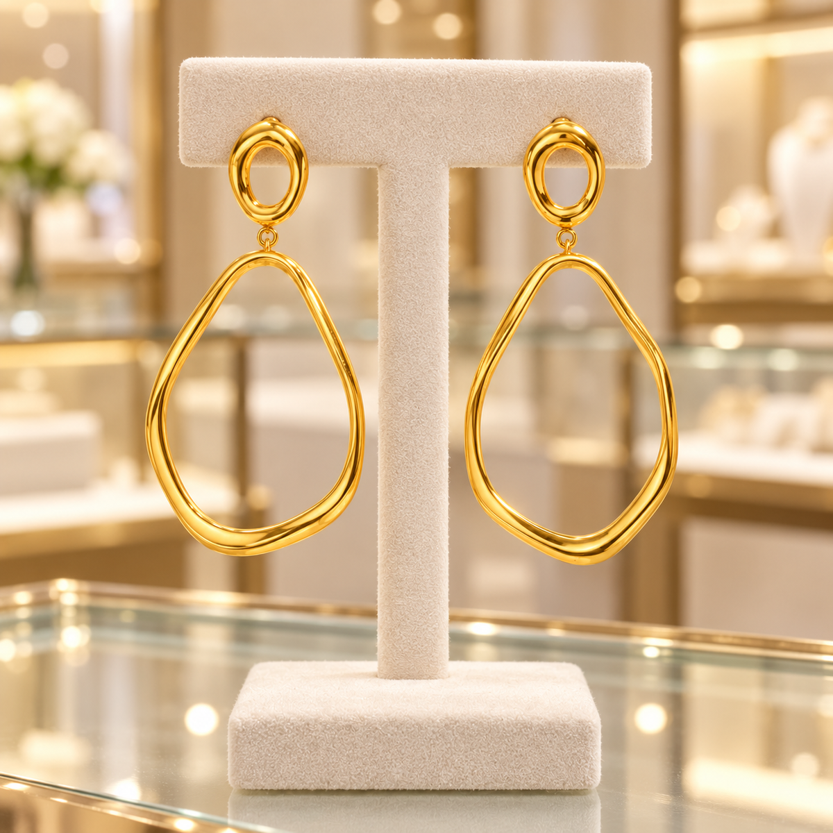 18K Gold-Plated Stainless Steel Open Frame Drop Earrings for Women – Minimalist Geometric Jewelry
