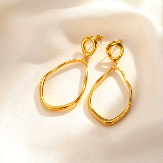 18K Gold-Plated Stainless Steel Open Frame Drop Earrings for Women – Minimalist Geometric Jewelry