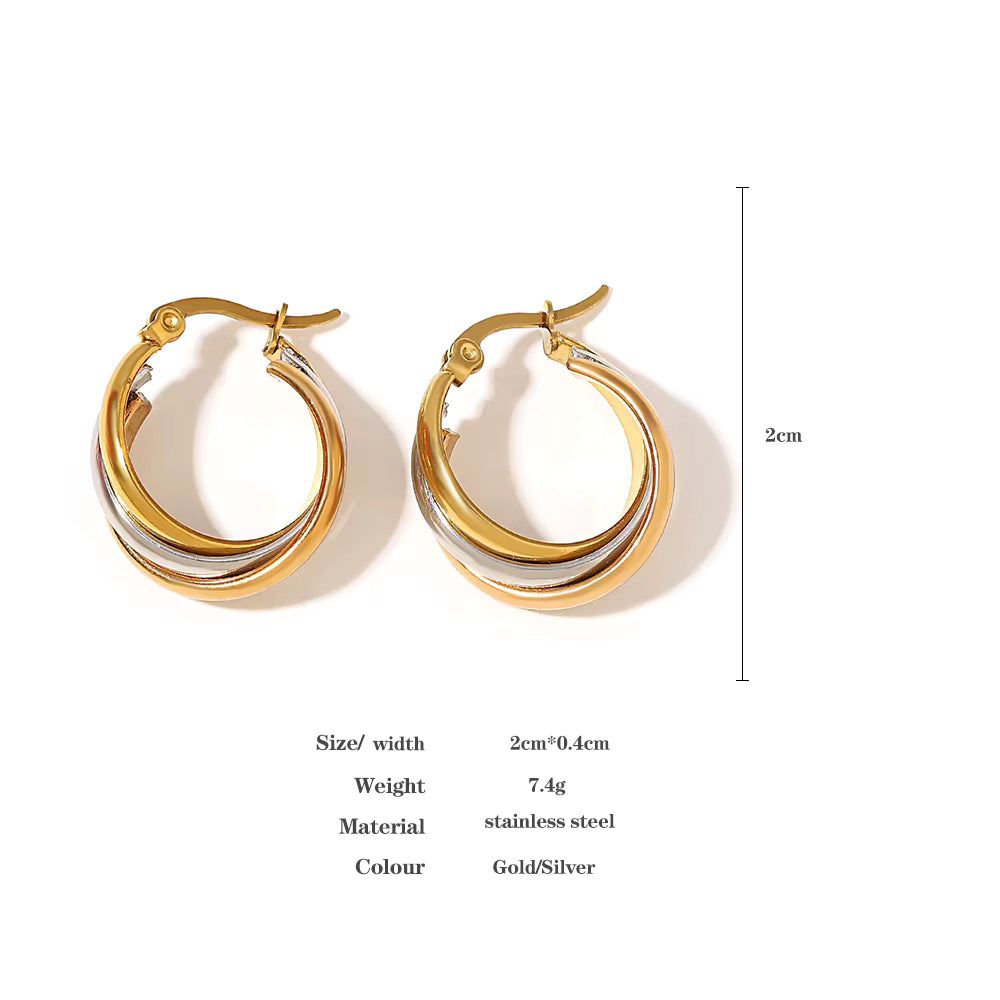 Tri-Tone Stainless Steel Twisted Hoop Earrings for Women – Chunky U-Shaped Jewelry