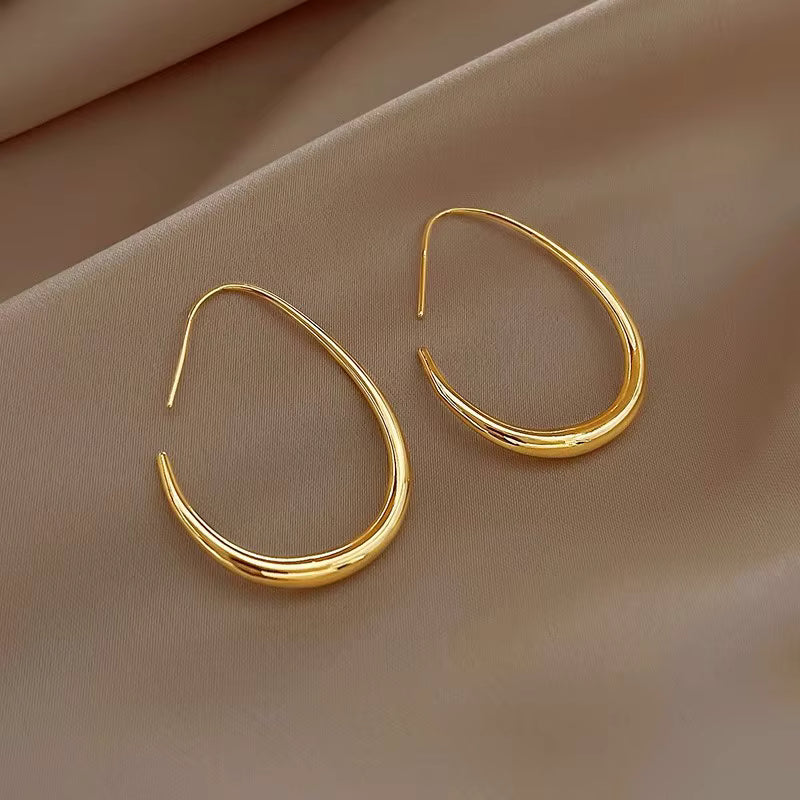 Gold-Tone Teardrop Hoop Earrings for Women – Minimalist Open Wire Jewelry
