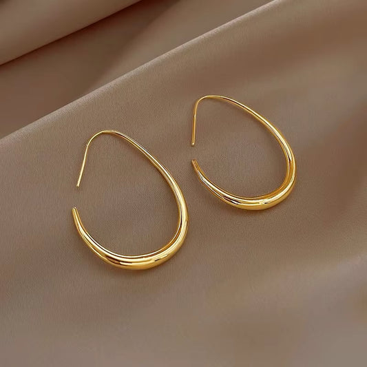 Gold-Tone Teardrop Hoop Earrings for Women – Minimalist Open Wire Jewelry