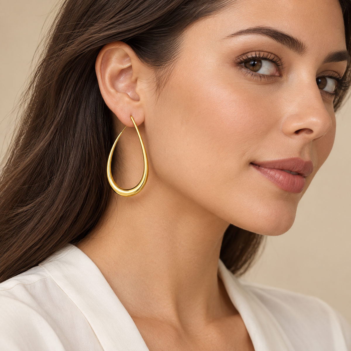 Gold-Tone Teardrop Hoop Earrings for Women – Minimalist Open Wire Jewelry