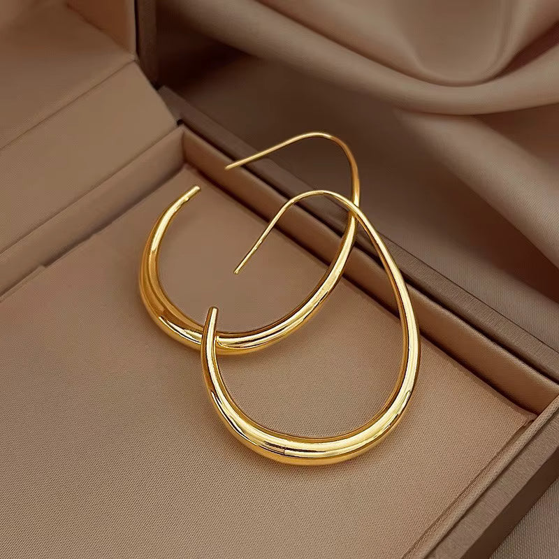 Gold-Tone Teardrop Hoop Earrings for Women – Minimalist Open Wire Jewelry