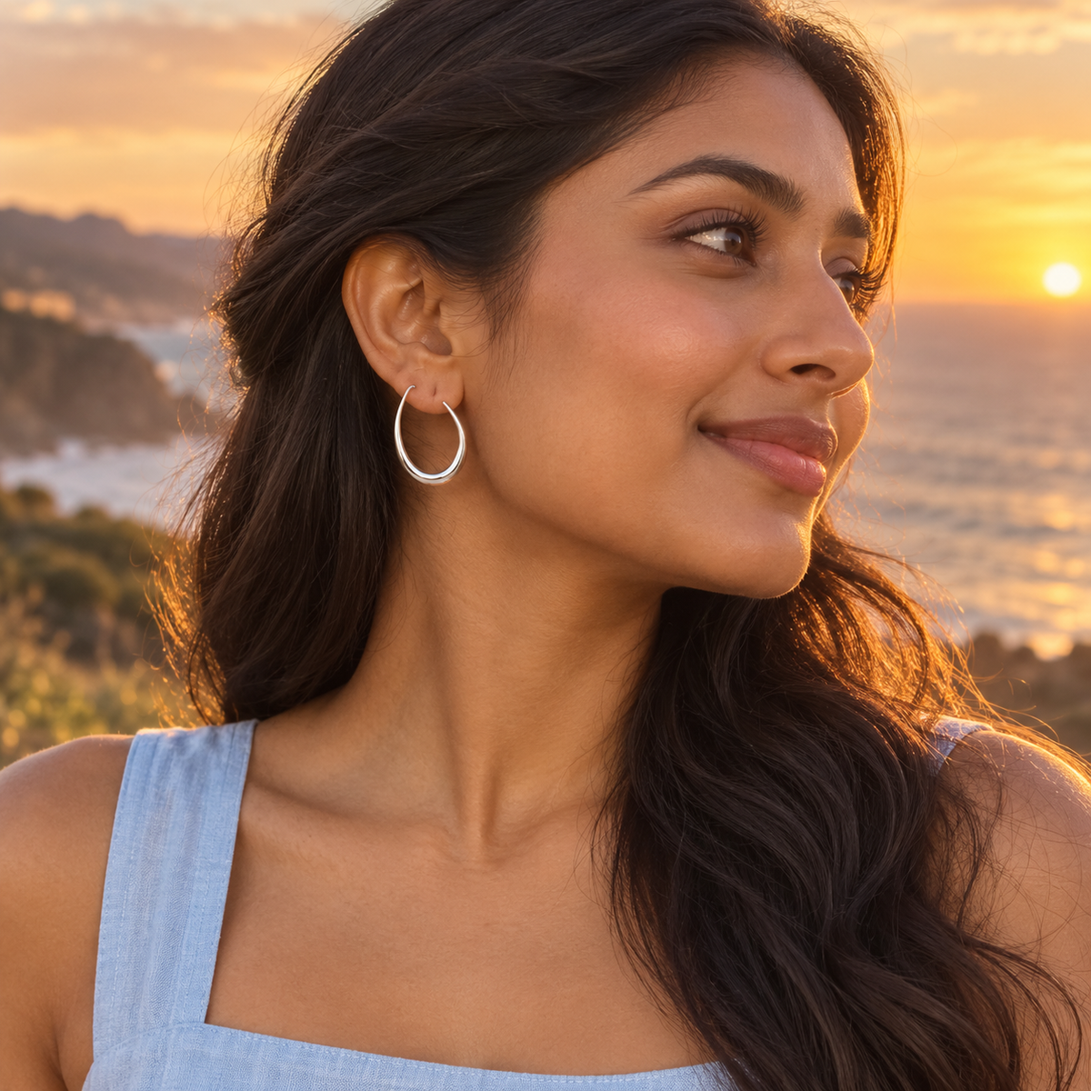 Silver-Tone Teardrop Hoop Earrings for Women – Minimalist Open Wire Jewelry