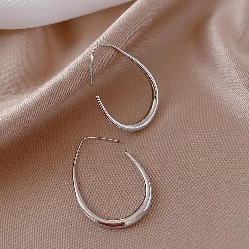 Silver-Tone Teardrop Hoop Earrings for Women – Minimalist Open Wire Jewelry