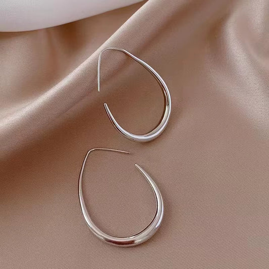 Silver-Tone Teardrop Hoop Earrings for Women – Minimalist Open Wire Jewelry