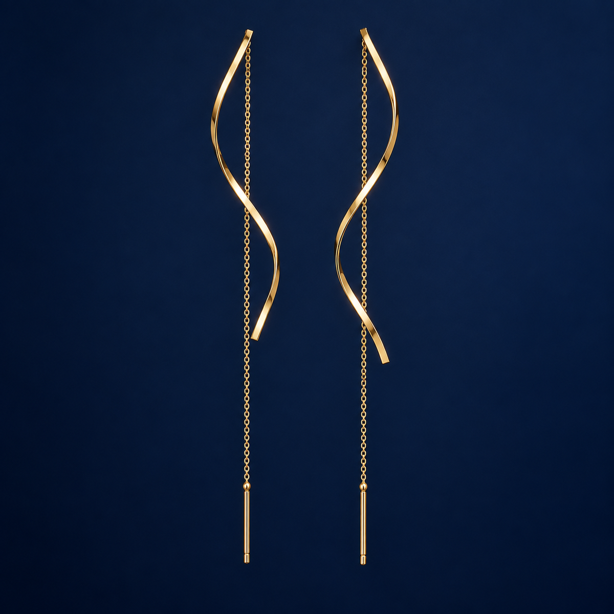 Gold-Tone Twisted Wave Threader Earrings for Women – Long Chain Dangle Jewelry