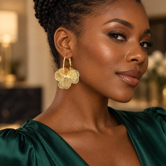 Gold-Tone Stainless Steel Double-Layer Flower Hoop Earrings for Women