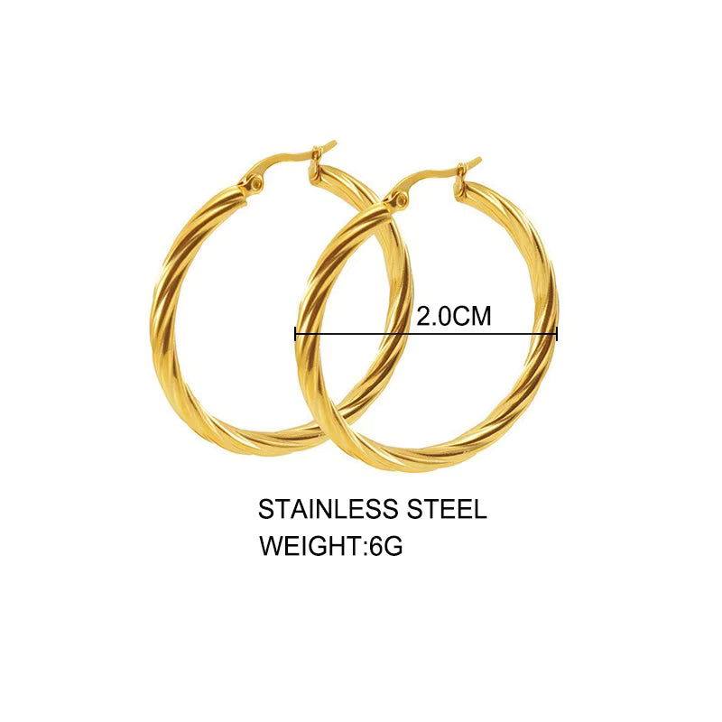 Gold-Tone Stainless Steel Twisted Hoop Earrings for Women – 20 mm Classic Round Hoops
