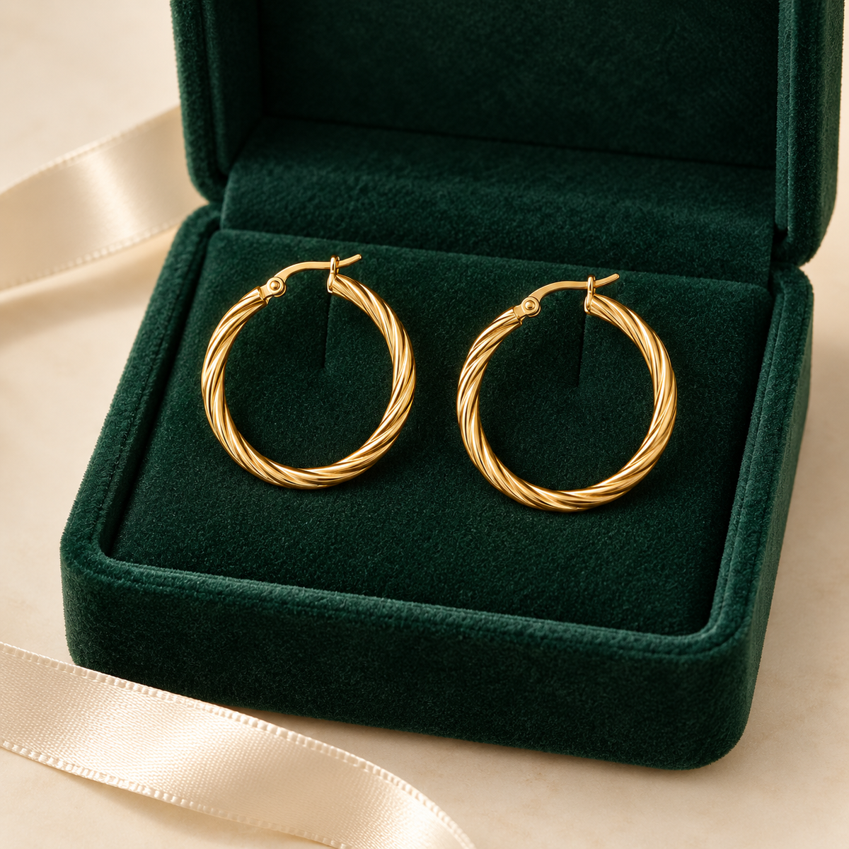 Gold-Tone Stainless Steel Twisted Hoop Earrings for Women – 20 mm Classic Round Hoops