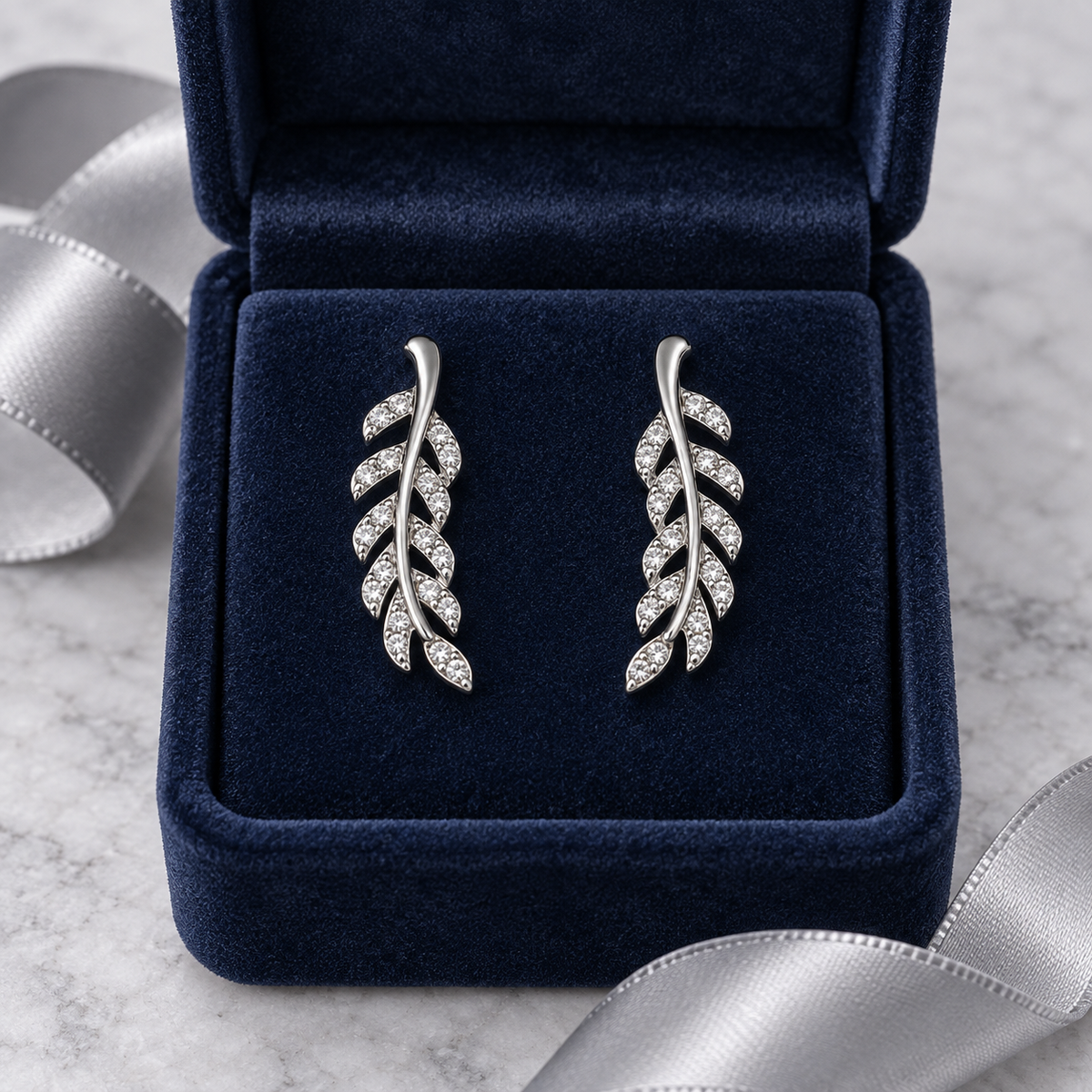 Silver-Tone Clear Rhinestone Leaf Ear Climber Earrings for Women – Branch Stud Jewelry