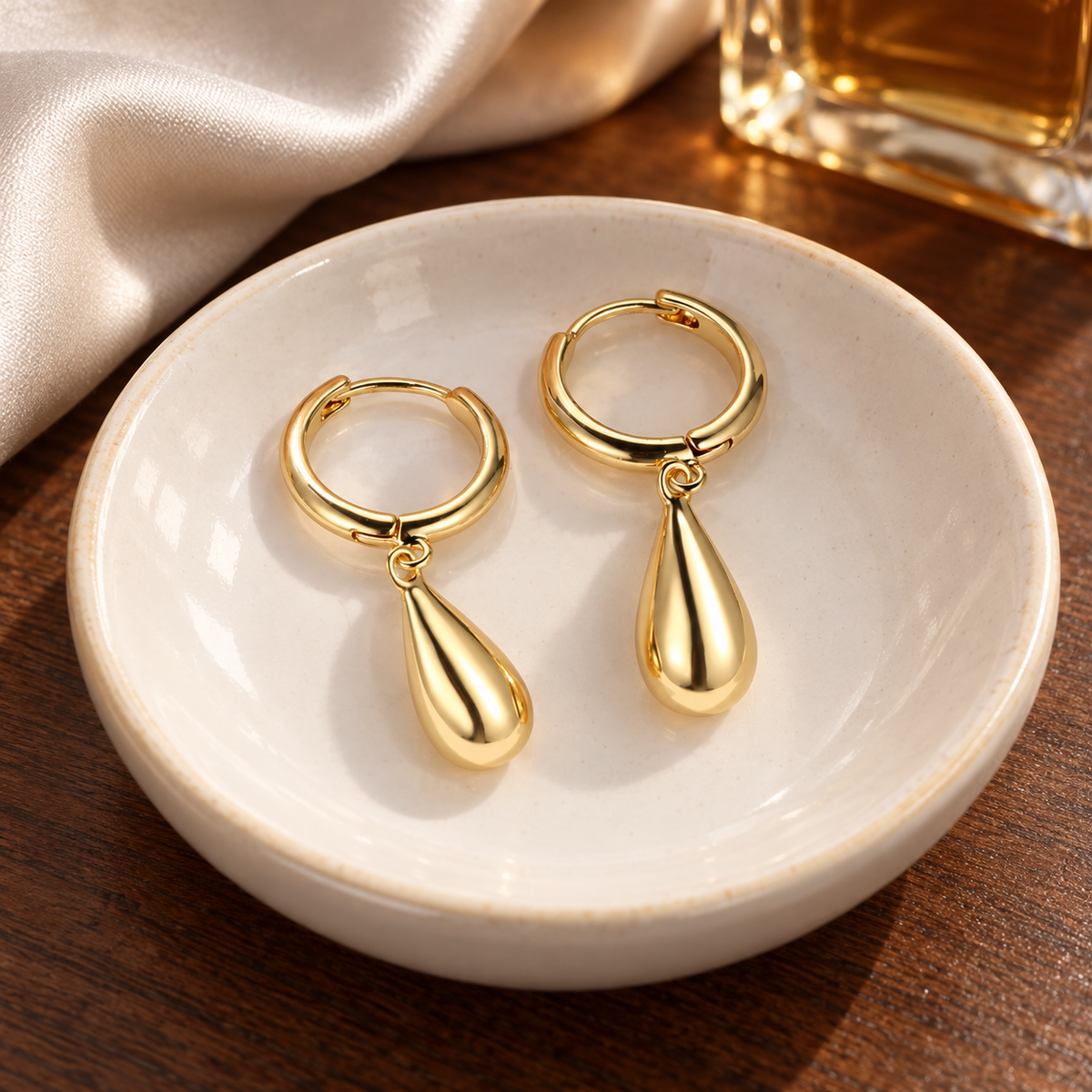 Gold-Tone Teardrop Dangle Huggie Hoop Earrings for Women
