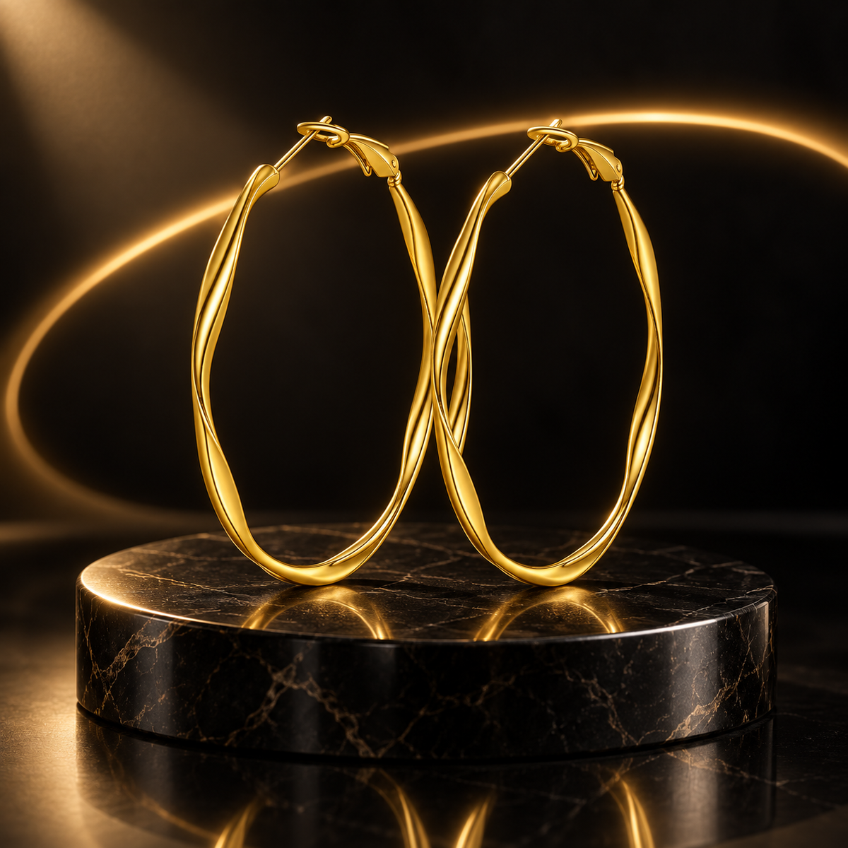 Large 18K Gold-Plated Stainless Steel Twisted Oval Hoop Earrings for Women