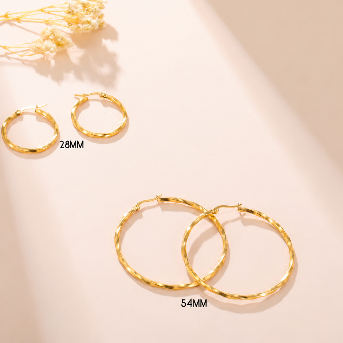 Cazador 18K Gold-Plated Stainless Steel Geometric Hoop Earrings – 28mm & 54mm