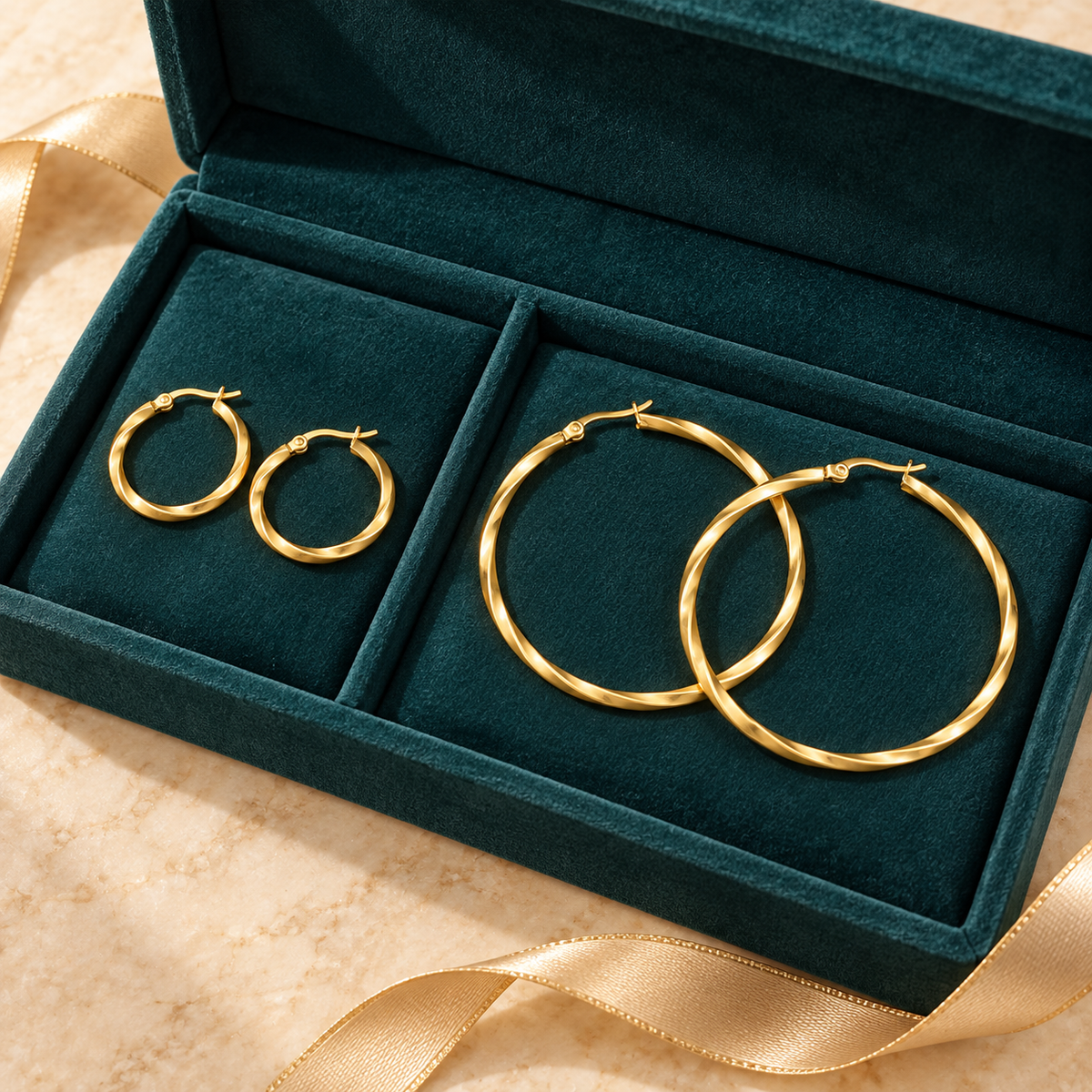 Cazador 18K Gold-Plated Stainless Steel Geometric Hoop Earrings – 28mm & 54mm