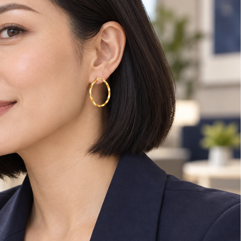 Cazador 18K Gold-Plated Stainless Steel Geometric Hoop Earrings – 28mm & 54mm