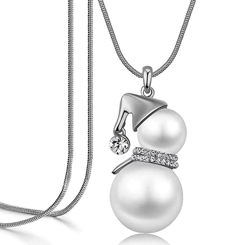 Festive Pearl Snowman Necklace – Snowman Pendant Gift (Gold or Silver)