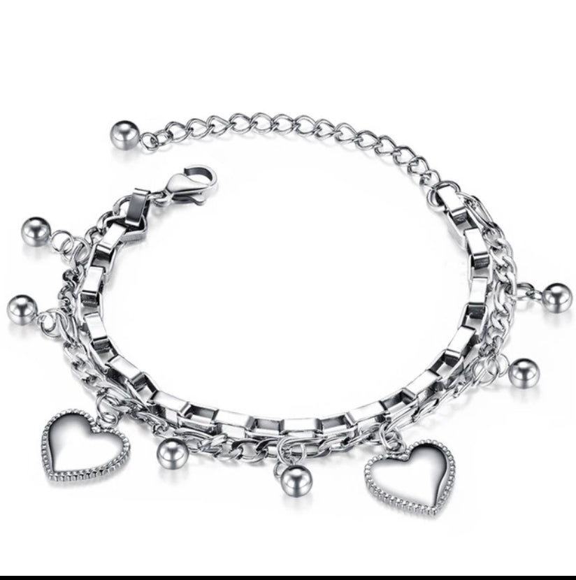 Heart Charm Bracelet for Women – Layered Chain Bracelet Gift
