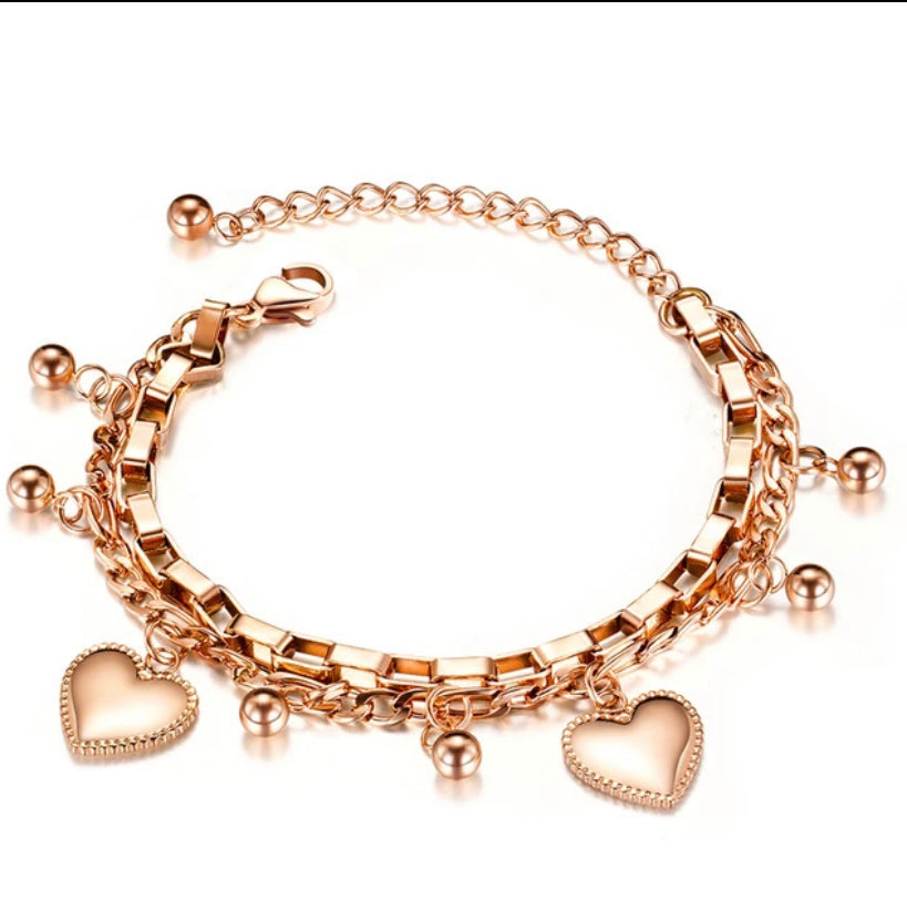 Heart Charm Bracelet for Women – Layered Chain Bracelet Gift