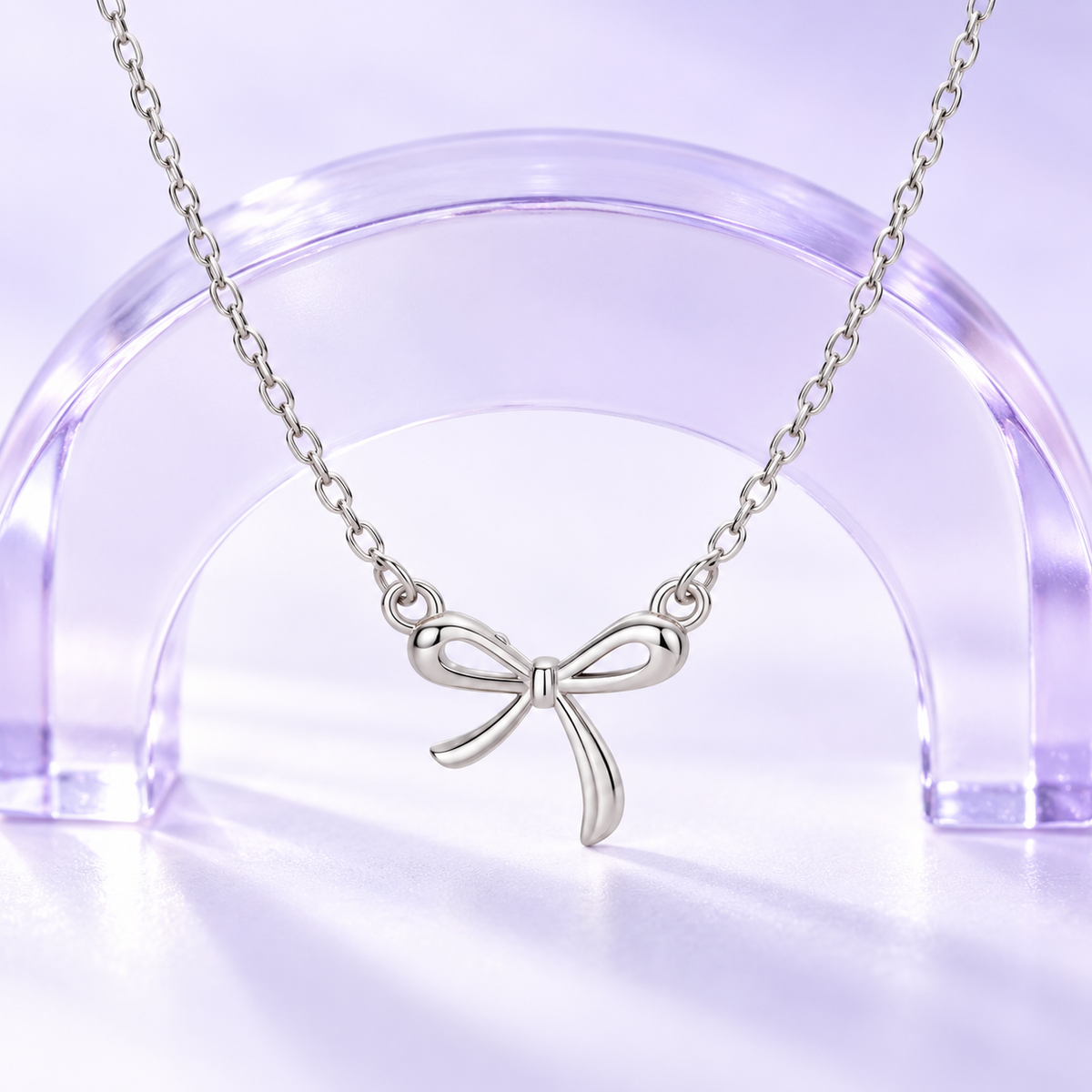 Silver-Plated Stainless Steel Bow Necklace for Women – Dainty Ribbon Pendant
