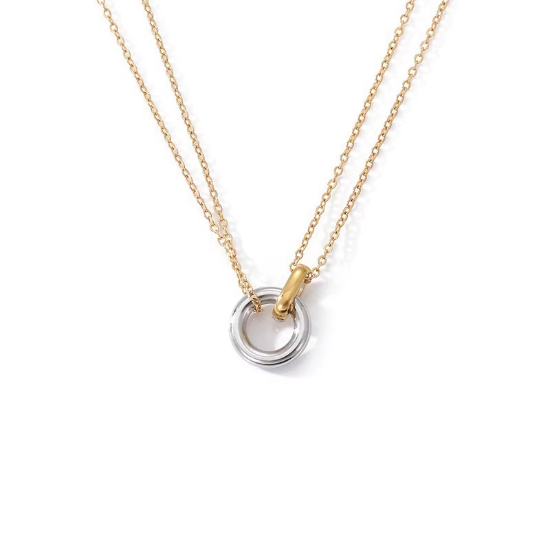 Two-Tone Double Circle Pendant Necklace for Women