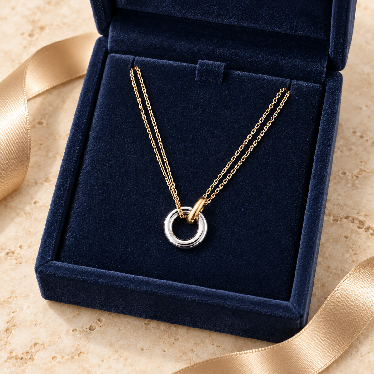 Two-Tone Double Circle Pendant Necklace for Women