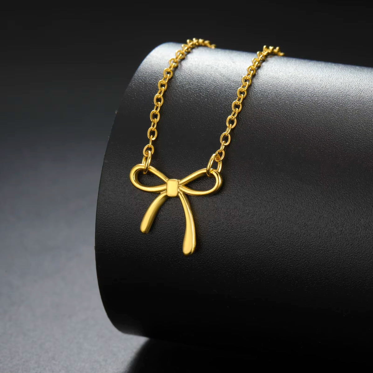 Gold-Tone & Silver-Tone Stainless Steel Bow Pendant Necklace for Women – Minimalist Ribbon Jewelry