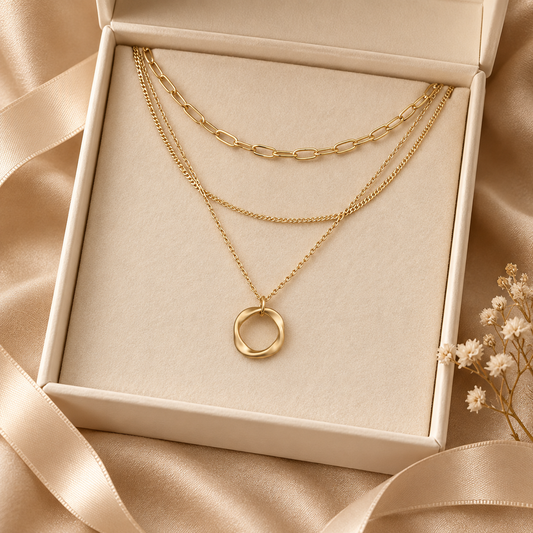Gold-tone layered open circle pendant necklace