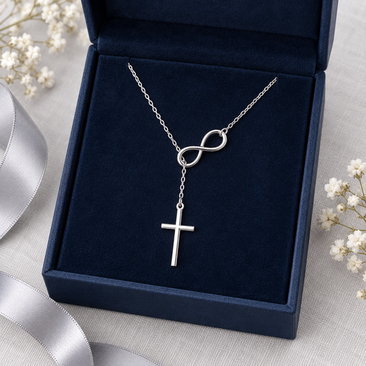 Silver-Tone Infinity Cross Pendant Necklace for Women – Christian Faith Y-Necklace