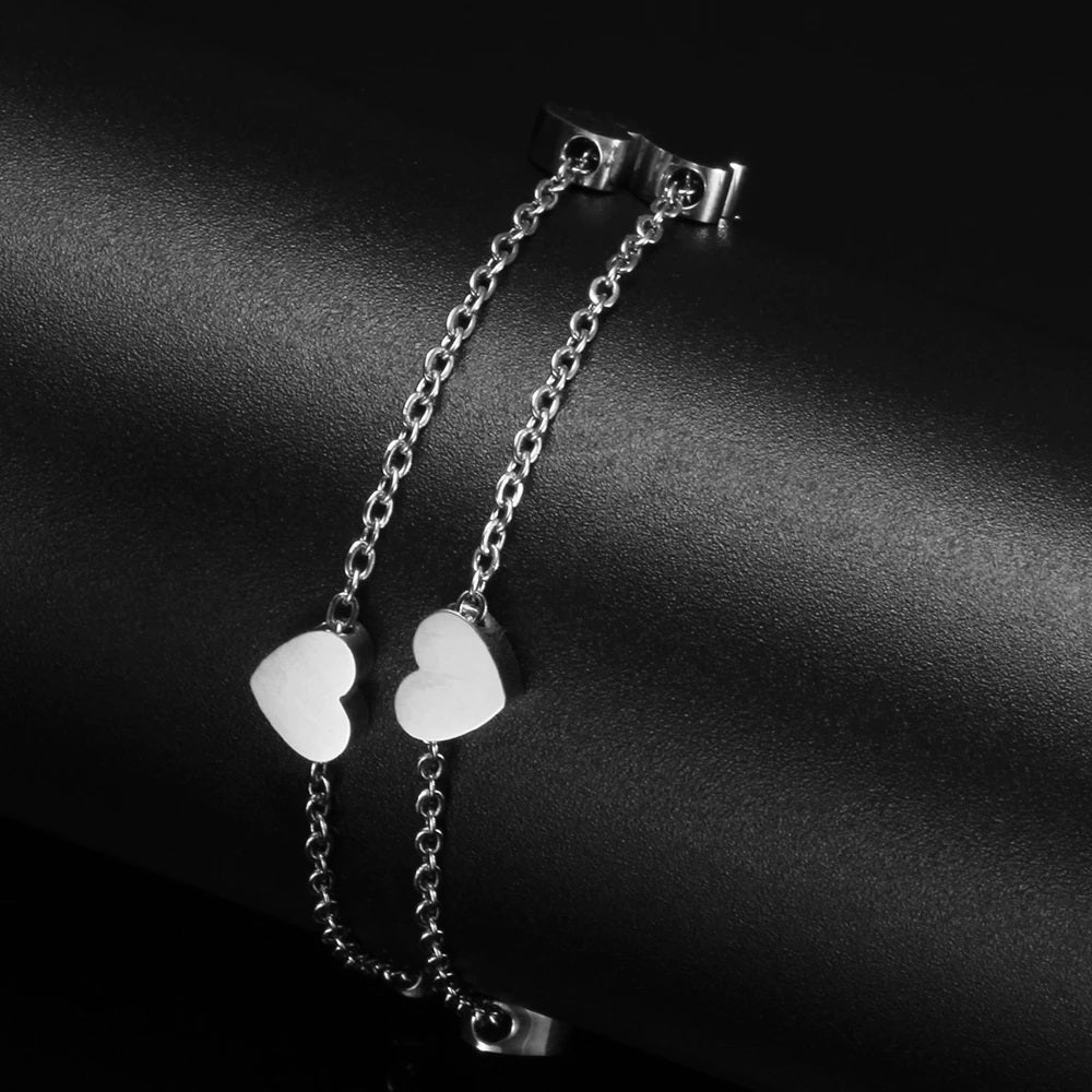 Dainty Heart Bracelet for Women – Layered Chain Charm Bracelet