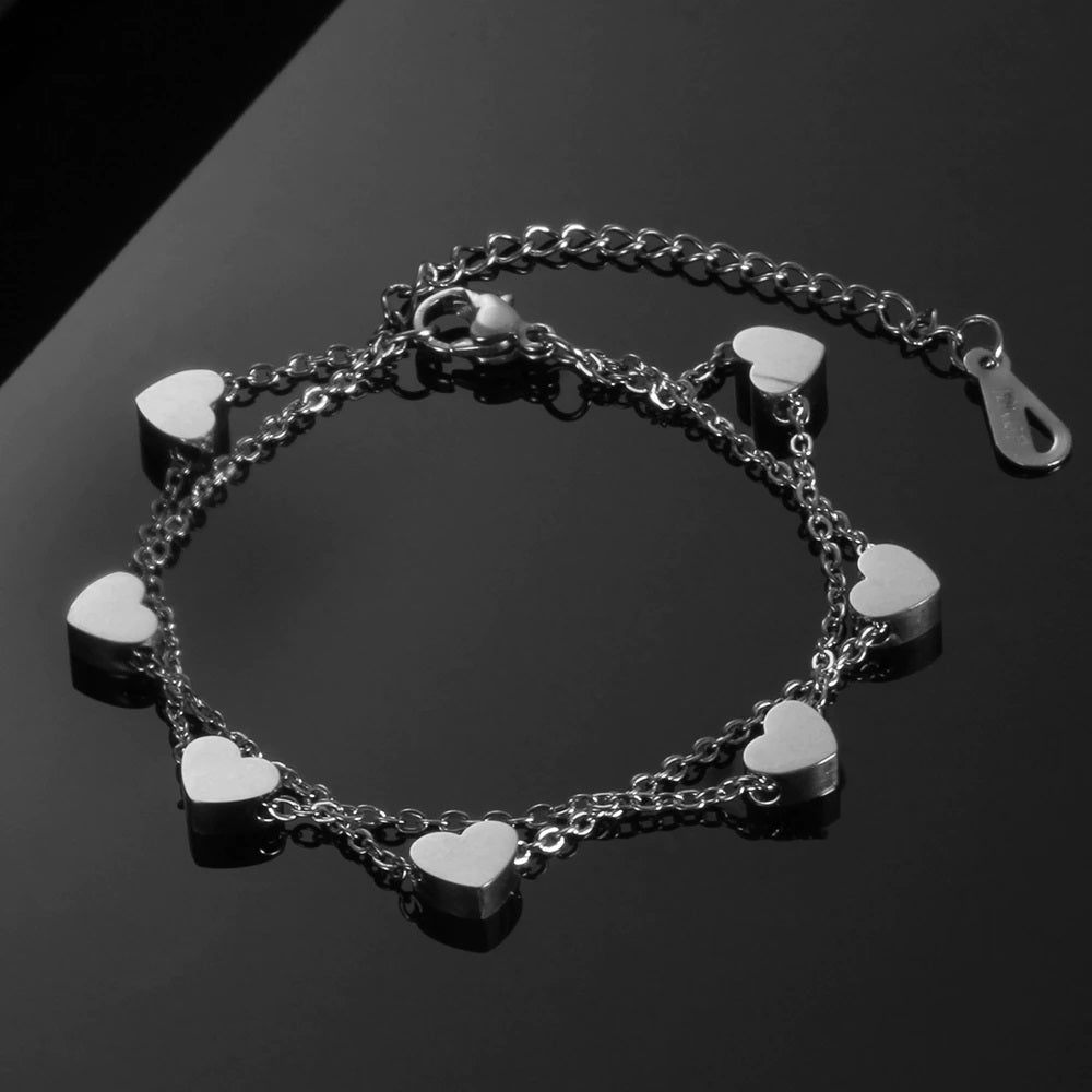 Dainty Heart Bracelet for Women – Layered Chain Charm Bracelet