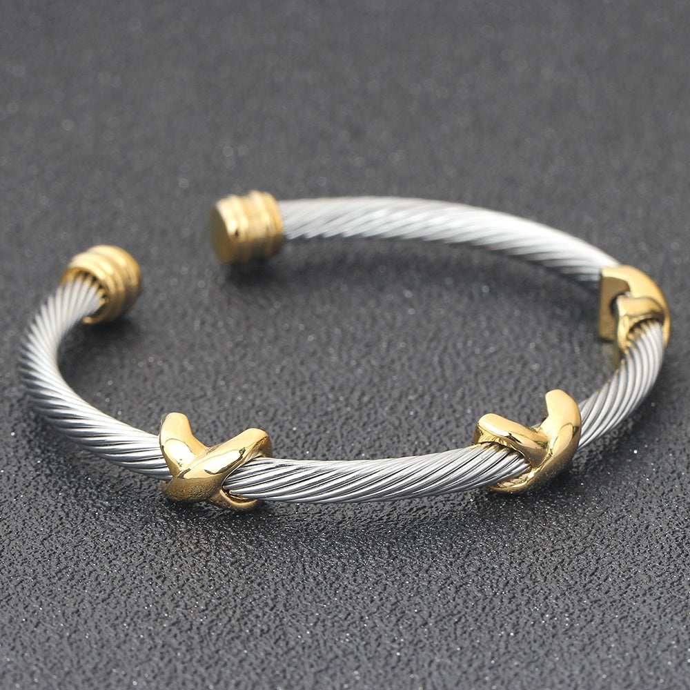 Dream Bracelet - Gold Silver - Stainless Steel Twisted Cable Bracelet For Women