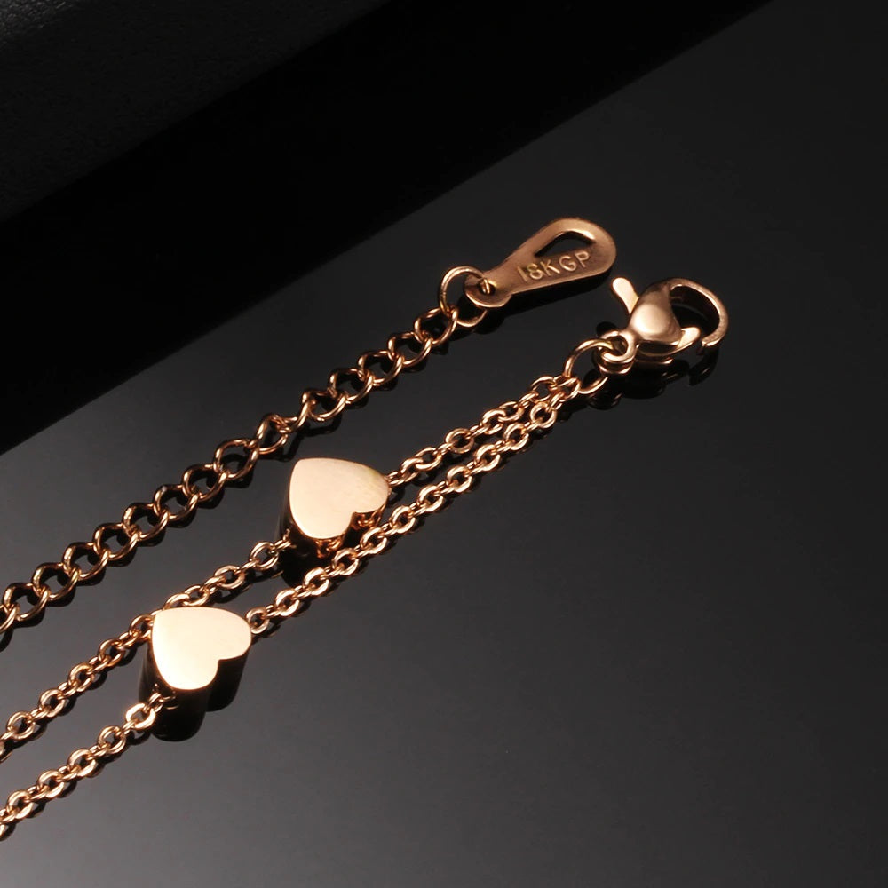Dainty Heart Bracelet for Women – Layered Chain Charm Bracelet