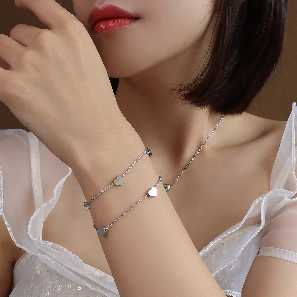Dainty Heart Bracelet for Women – Layered Chain Charm Bracelet