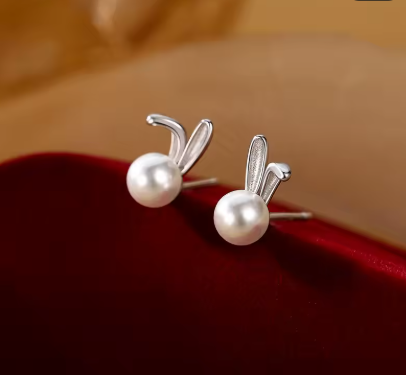 Rabbit Big Pearl Earrings Cute Pearl Animal Studs Earrings for Women CZ Bunny Studs Earrings Rabbit Earring for Animal Lover Jewelry