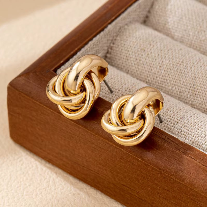 Gold-Tone Knot Drop Earrings for Women – Interlocking Loop Statement Jewelry