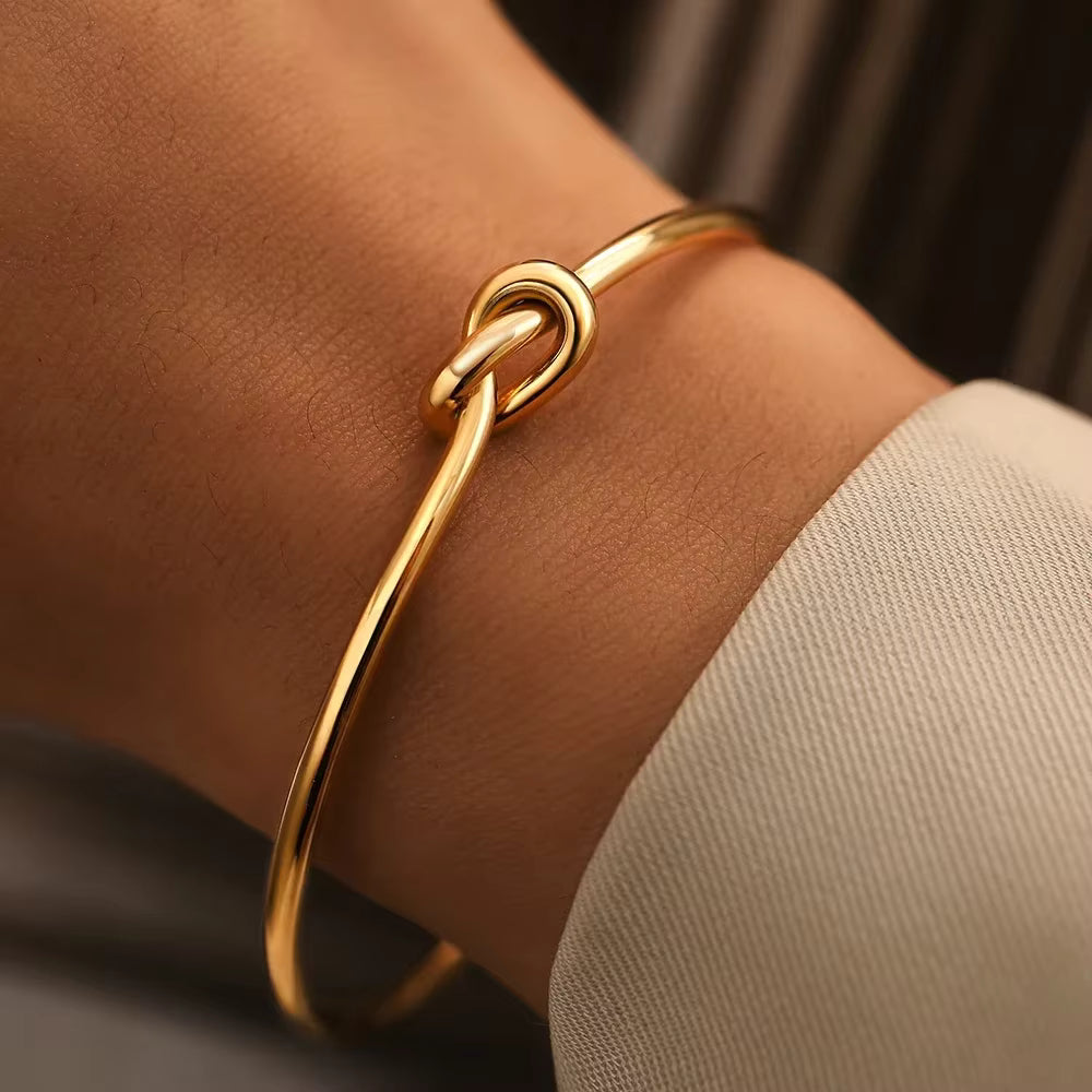 Minimalist Knot Cuff Bracelet for Women, Gold Open Bangle Bracelet, Elegant Modern Wrist Jewelry Gift for Everyday Wear