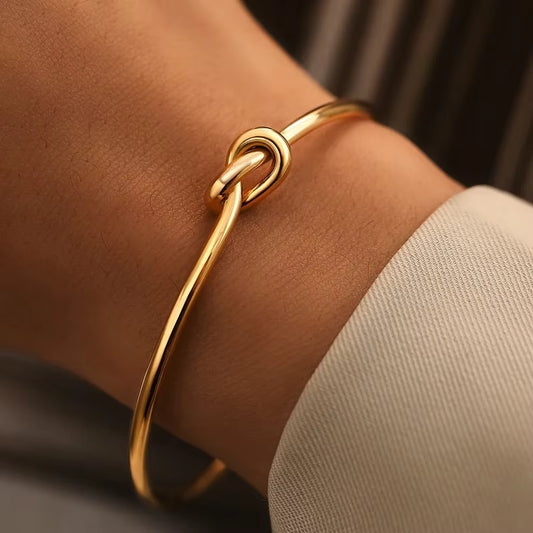Minimalist Knot Cuff Bracelet for Women, Gold Open Bangle Bracelet, Elegant Modern Wrist Jewelry Gift for Everyday Wear