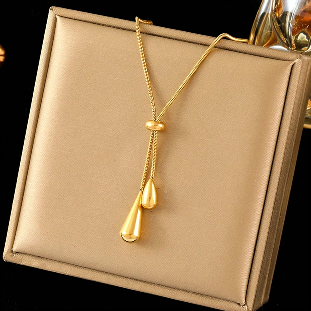 Teardrop Pendant Necklace for Women, Adjustable Y Lariat Necklace, Minimalist Long Chain Jewelry Gift
