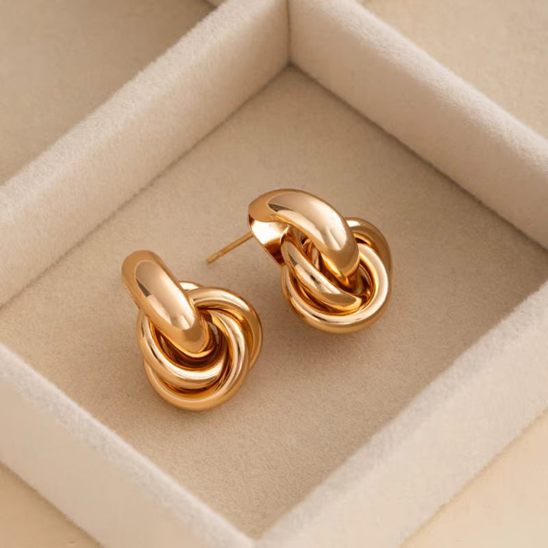Gold-Tone Knot Drop Earrings for Women – Interlocking Loop Statement Jewelry