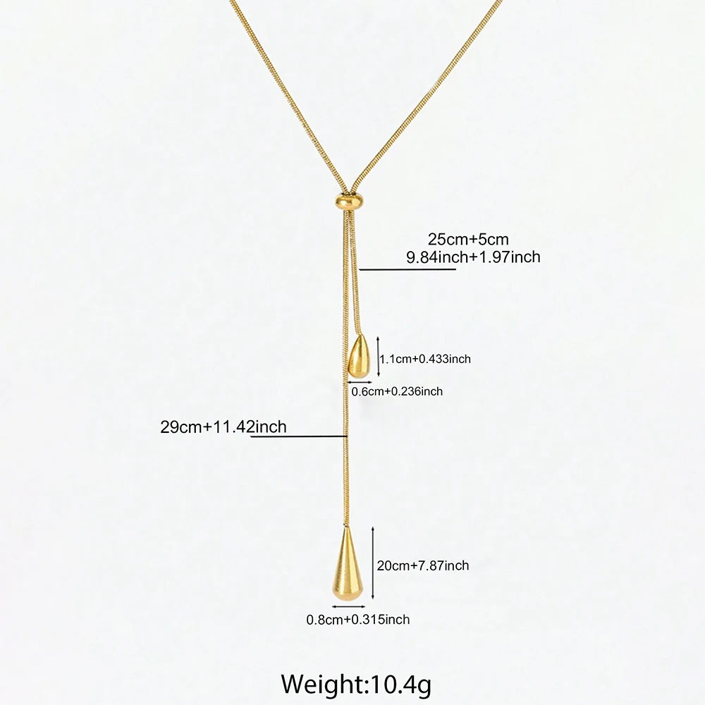 Teardrop Pendant Necklace for Women, Adjustable Y Lariat Necklace, Minimalist Long Chain Jewelry Gift