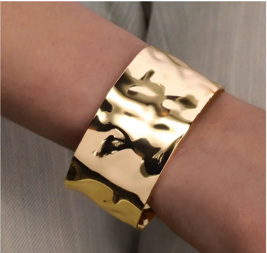 Chunky Hammered Cuff Bangles Fashion Irregular Wide Open Wrist Bracelet