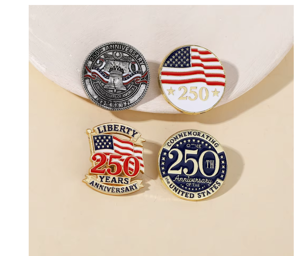 4PCS USA 250th Anniversary Tac Pin Set, American Flag Liberty Bell Patriotic Lapel Pins