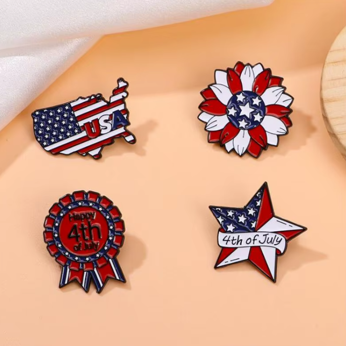 4PCS Patriotic Enamel Pin Set, USA Flag 4th of July Brooch Collection, Independence Day Lapel Pins for Shirts, Hats, Bags and Gift Giving