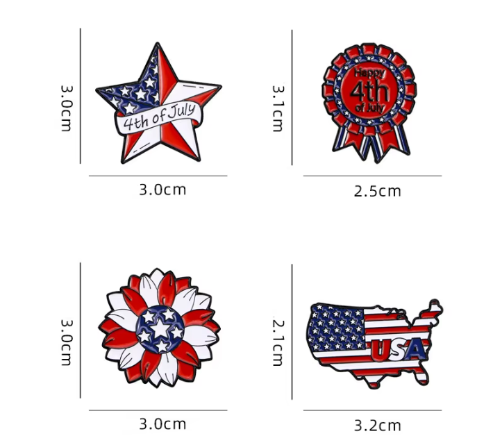 4PCS Patriotic Enamel Pin Set, USA Flag 4th of July Brooch Collection, Independence Day Lapel Pins for Shirts, Hats, Bags and Gift Giving