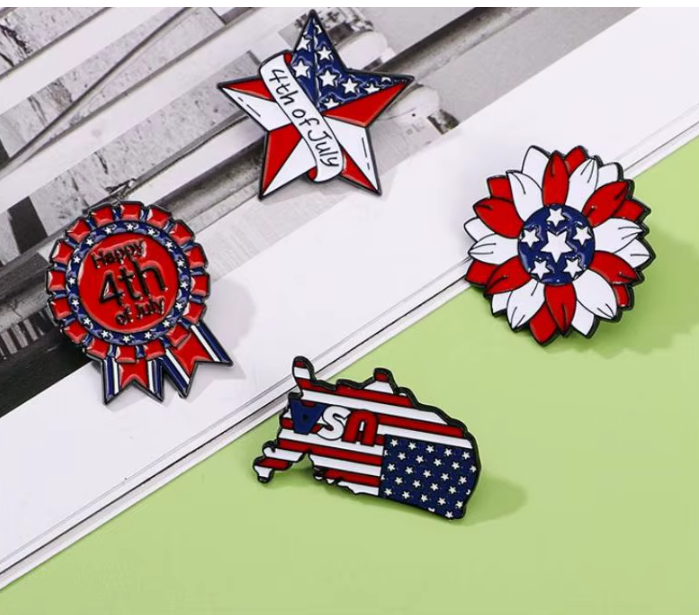 4PCS Patriotic Enamel Pin Set, USA Flag 4th of July Brooch Collection, Independence Day Lapel Pins for Shirts, Hats, Bags and Gift Giving