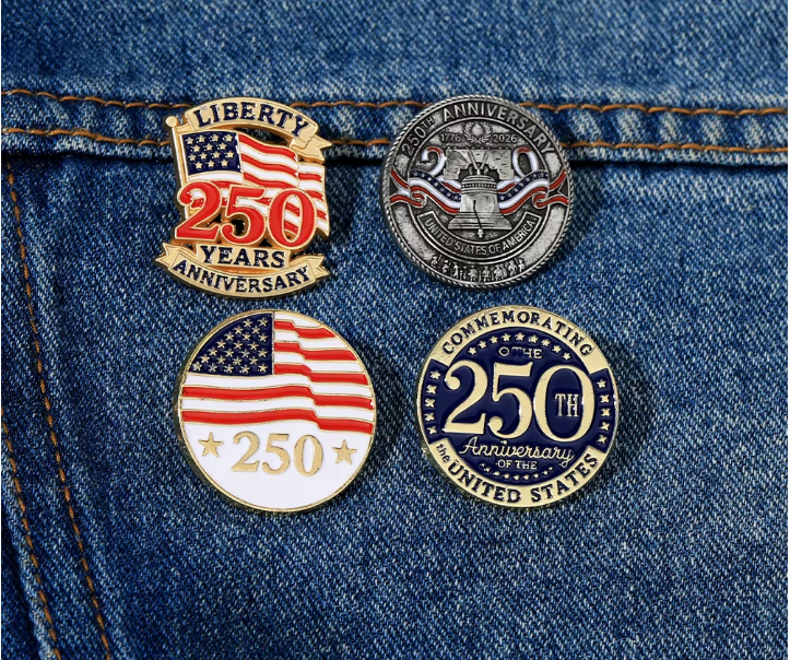4PCS USA 250th Anniversary Tac Pin Set, American Flag Liberty Bell Patriotic Lapel Pins