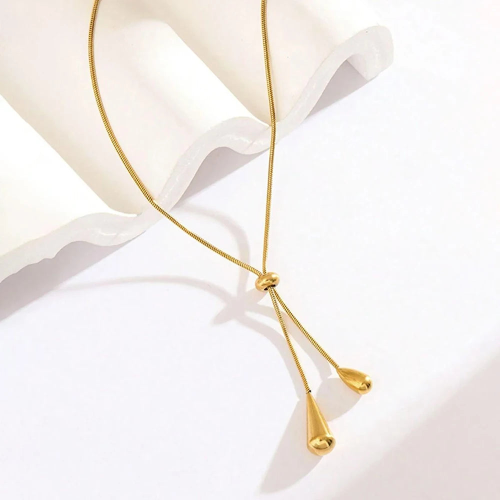 Teardrop Pendant Necklace for Women, Adjustable Y Lariat Necklace, Minimalist Long Chain Jewelry Gift