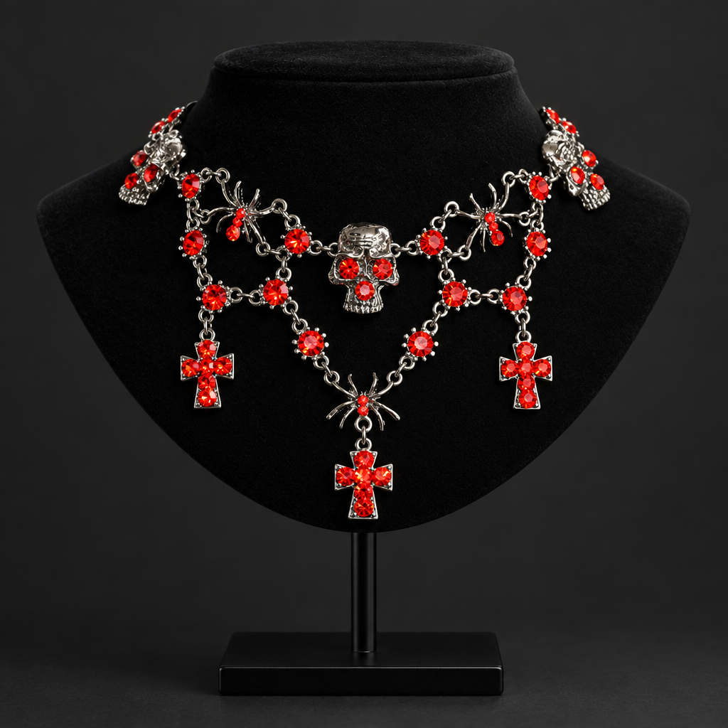 Skull spider choker on dark gray display